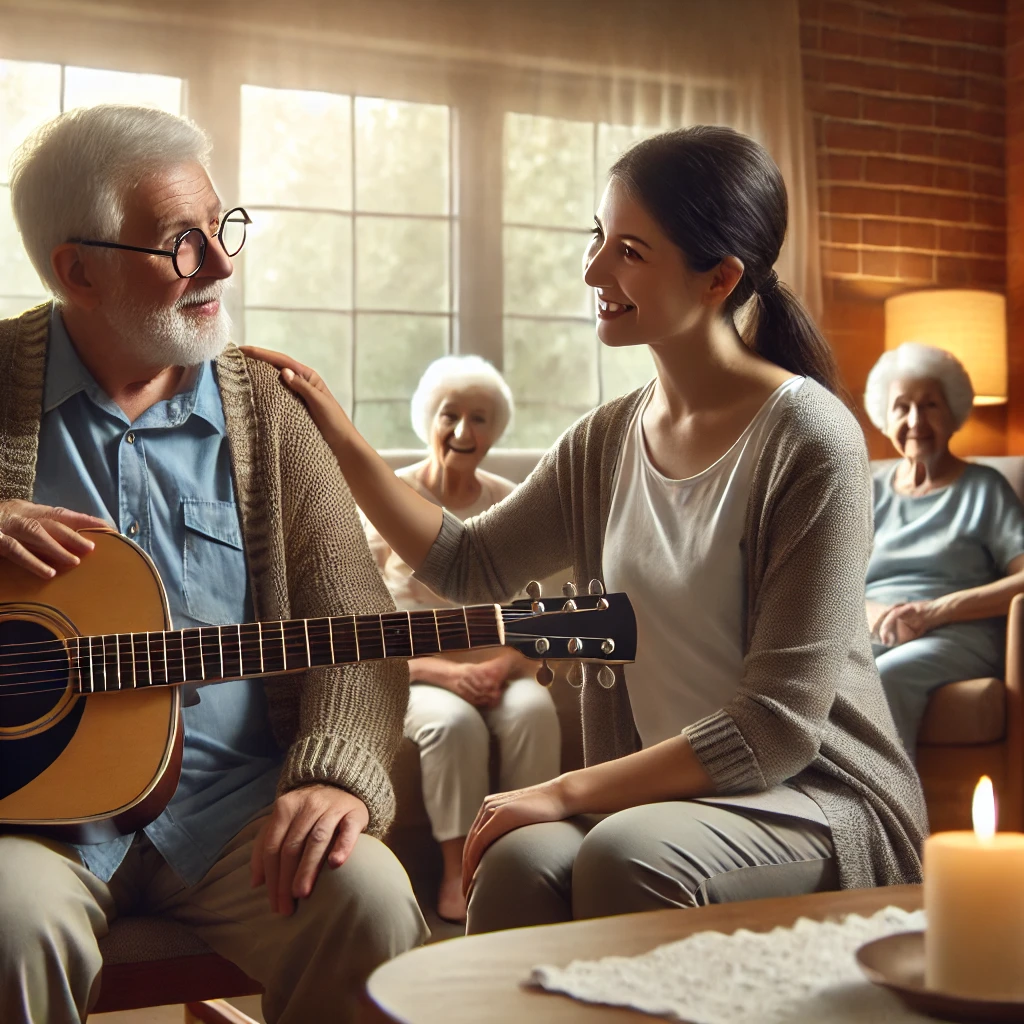 anciano explorando los beneficios de la musicoterapia